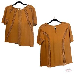 BÖHME Mustard Yellow Lace Trim Peasant Blouse (M)